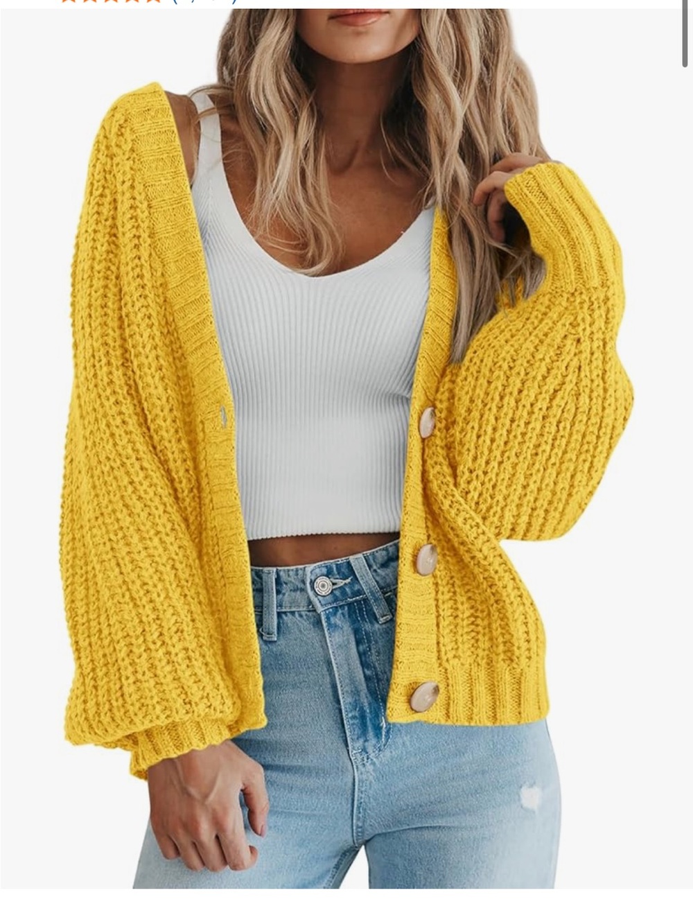 Pretty Garden • NWT Chunky Knit Button-Front Cardigan Sweater - Yellow